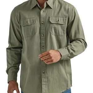 Wrangler Authentics Men's Casual Olive Button-Down Shirt Size XL